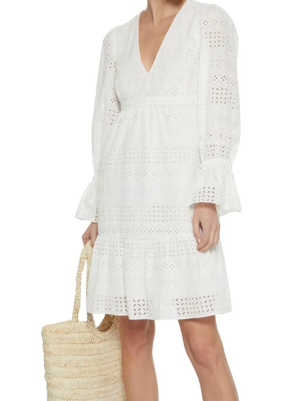 Iris & Ink Saguaro Fluted Broderie Anglaise Cotton Mini Dress - size 2